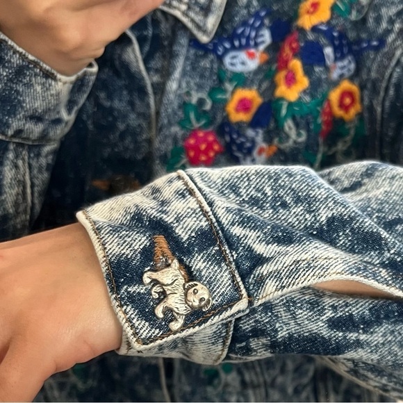 Las Manos Women’s Bohemian style hand embroidered Denim Jean Jacket Size Large - Picture 14 of 15